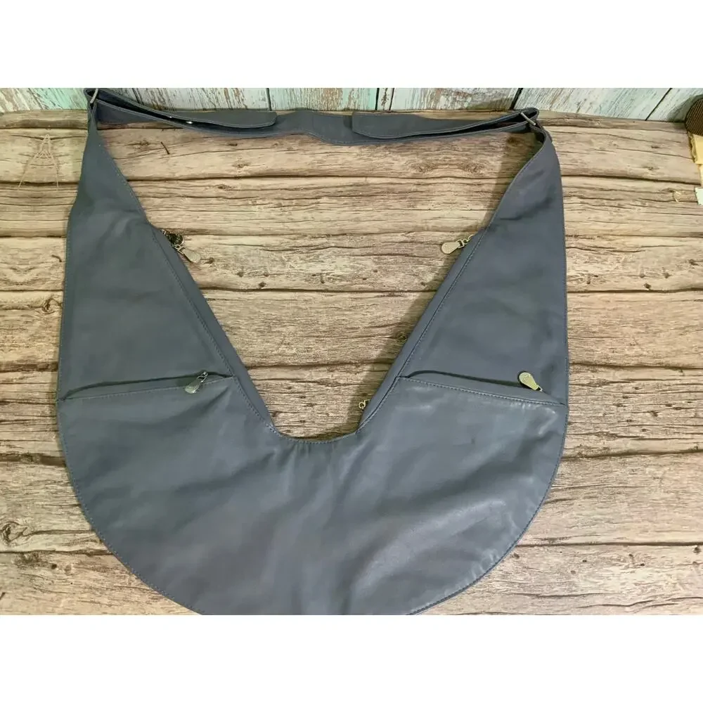 Sash Bag Dark Grey Leather Slouchy Crossbody Crescent Hobo Shoulder